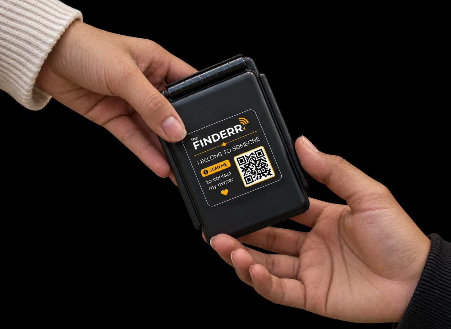 A tagged power bank being handed back from one person to another